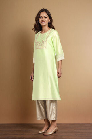 Light Green Pure Silk Cotton Embroidered Kurta thumbnail image number null