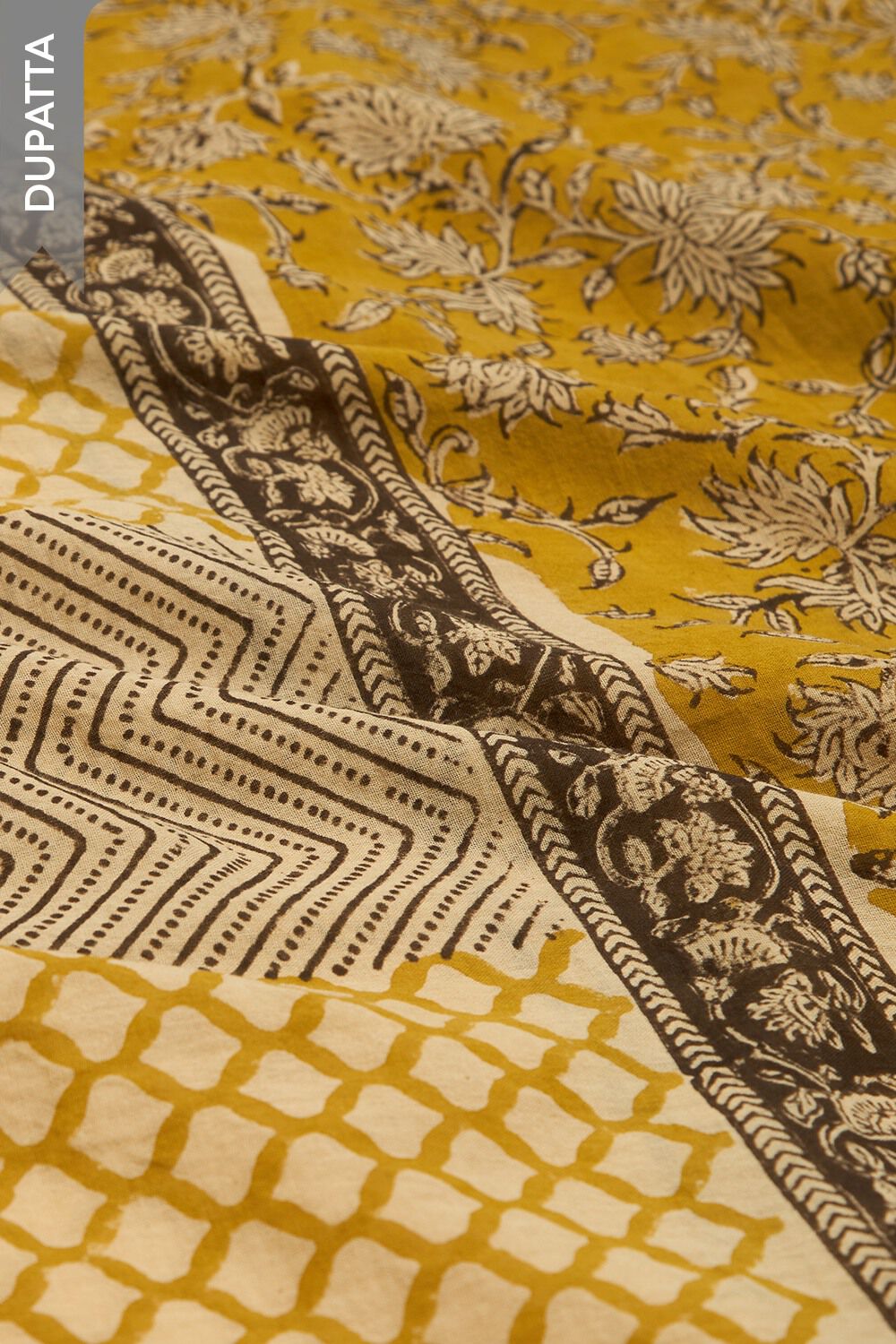 Dark Yellow Bagru Block Printed Pure Cotton Unstitched Suit Set image number null