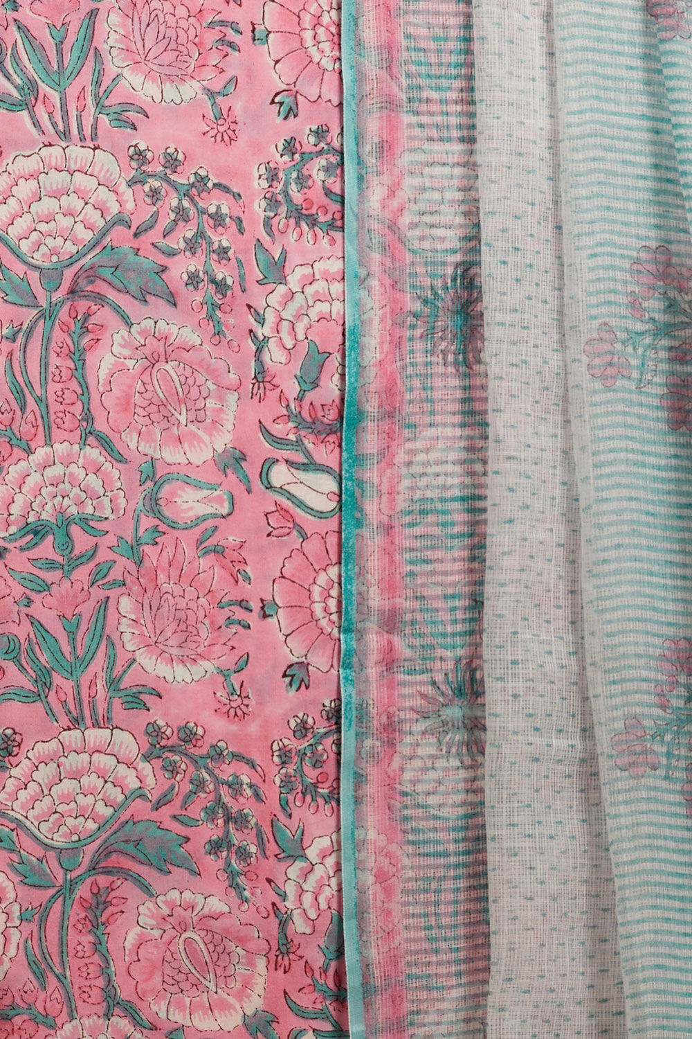 Pink Printed Sanganeri Pure Cotton Unstitched Suit Set image number null