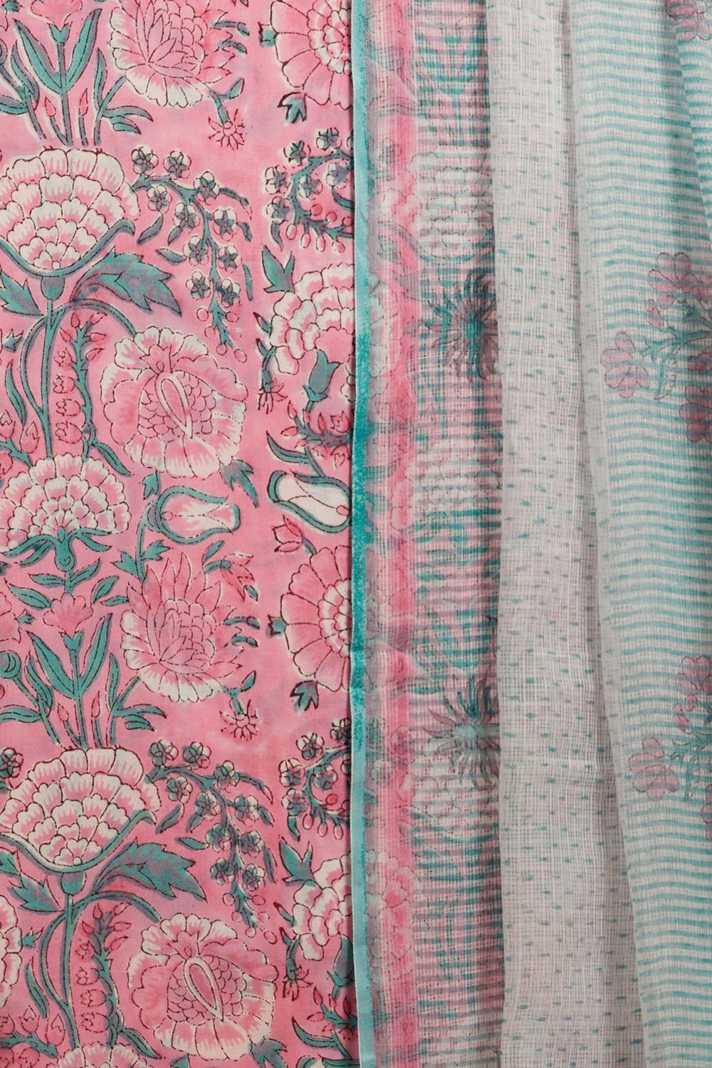 Pink Printed Sanganeri Pure Cotton Unstitched Suit Set image number null