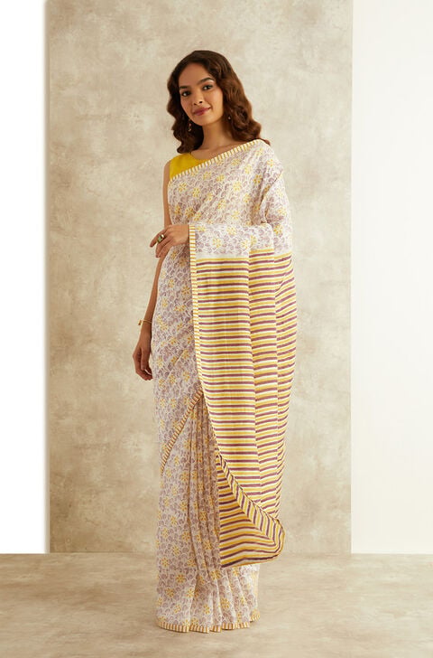 Violet Block Printed Viscose Luxe Rajasthan Saree