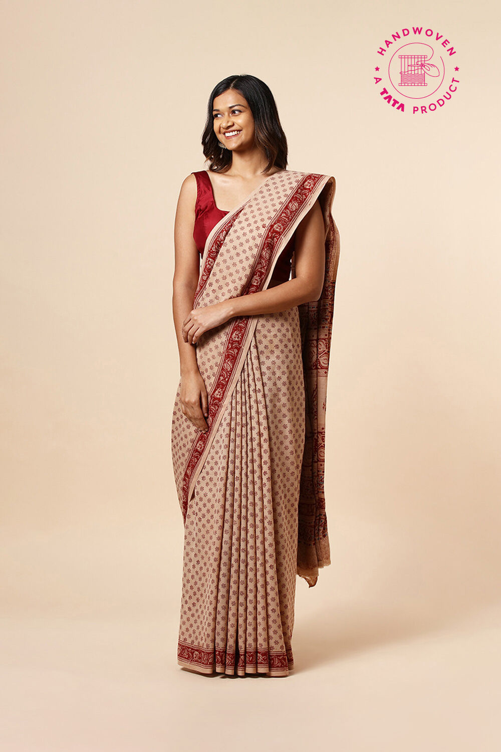Beige Pure Khadi Cotton Printed Kalamkari Saree image number null