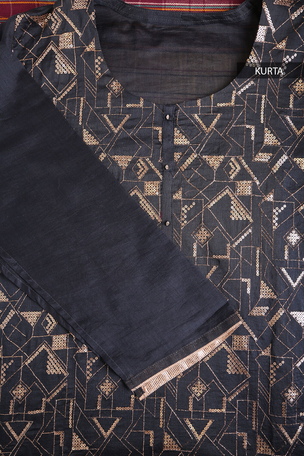 Dark Blue Embroidery Pure Silk Cotton Suit Set image number null