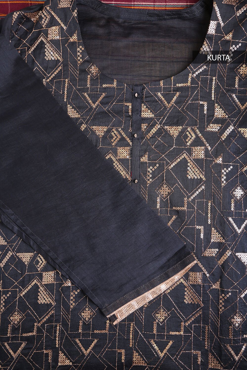 Dark Blue Embroidery Pure Silk Cotton Suit Set image number null