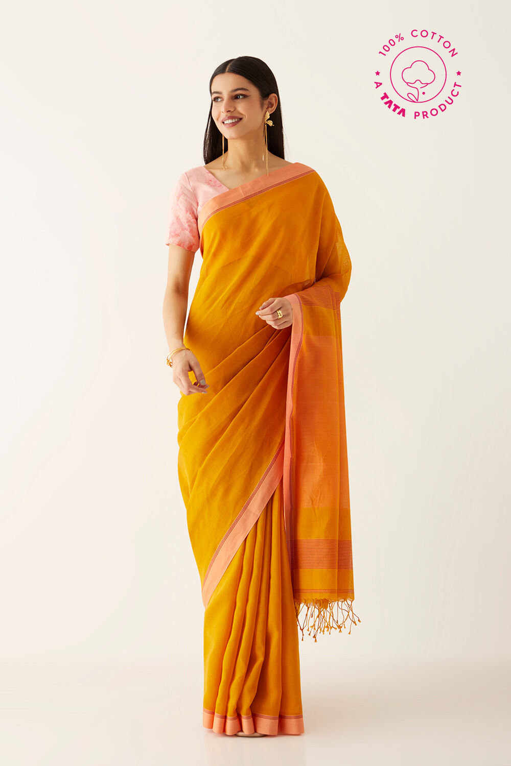 Yellow Pure Cotton Bengal Saree image number null
