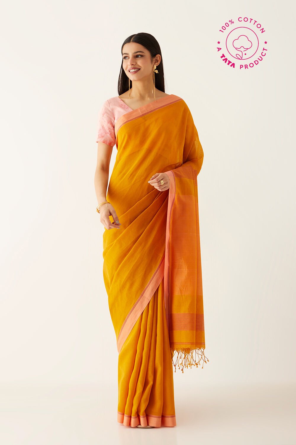 Yellow Pure Cotton Bengal Saree image number null