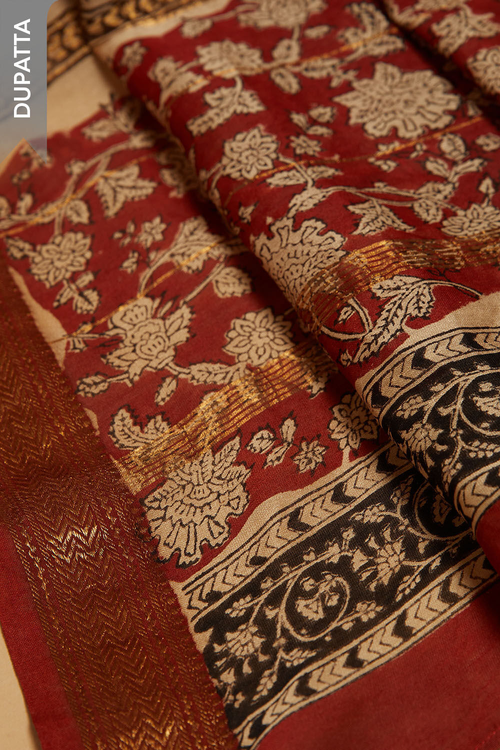 Red Bagru Block Printed Pure Silk Cotton Unstitched Suit Set image number null