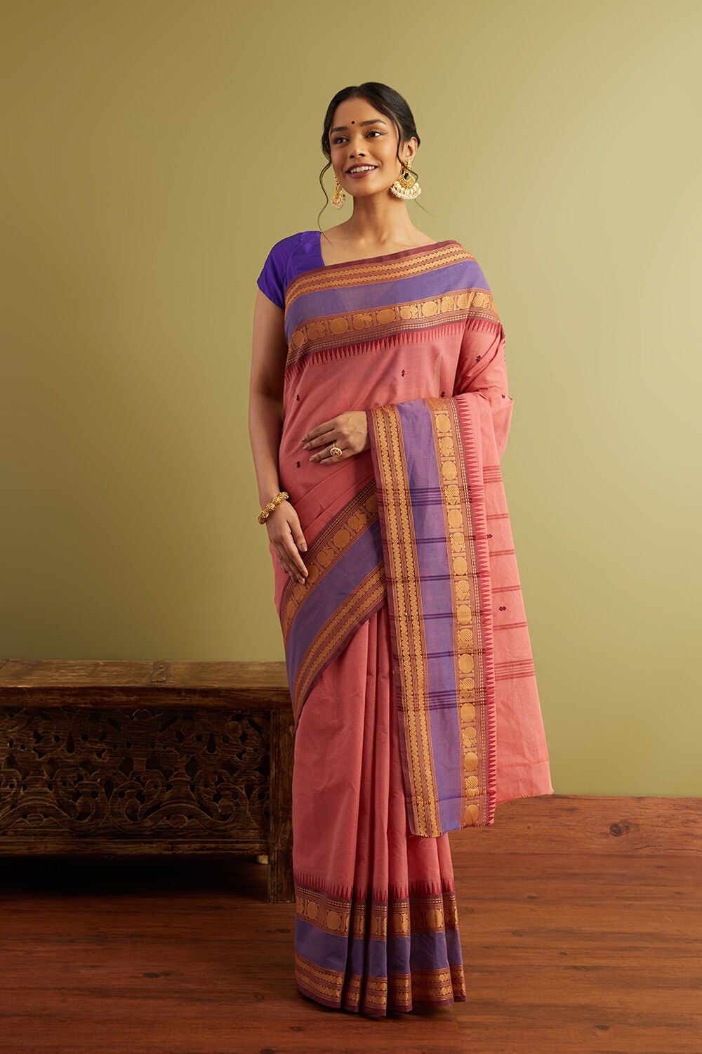 Pink Woven Pure South Cotton Saree image number null