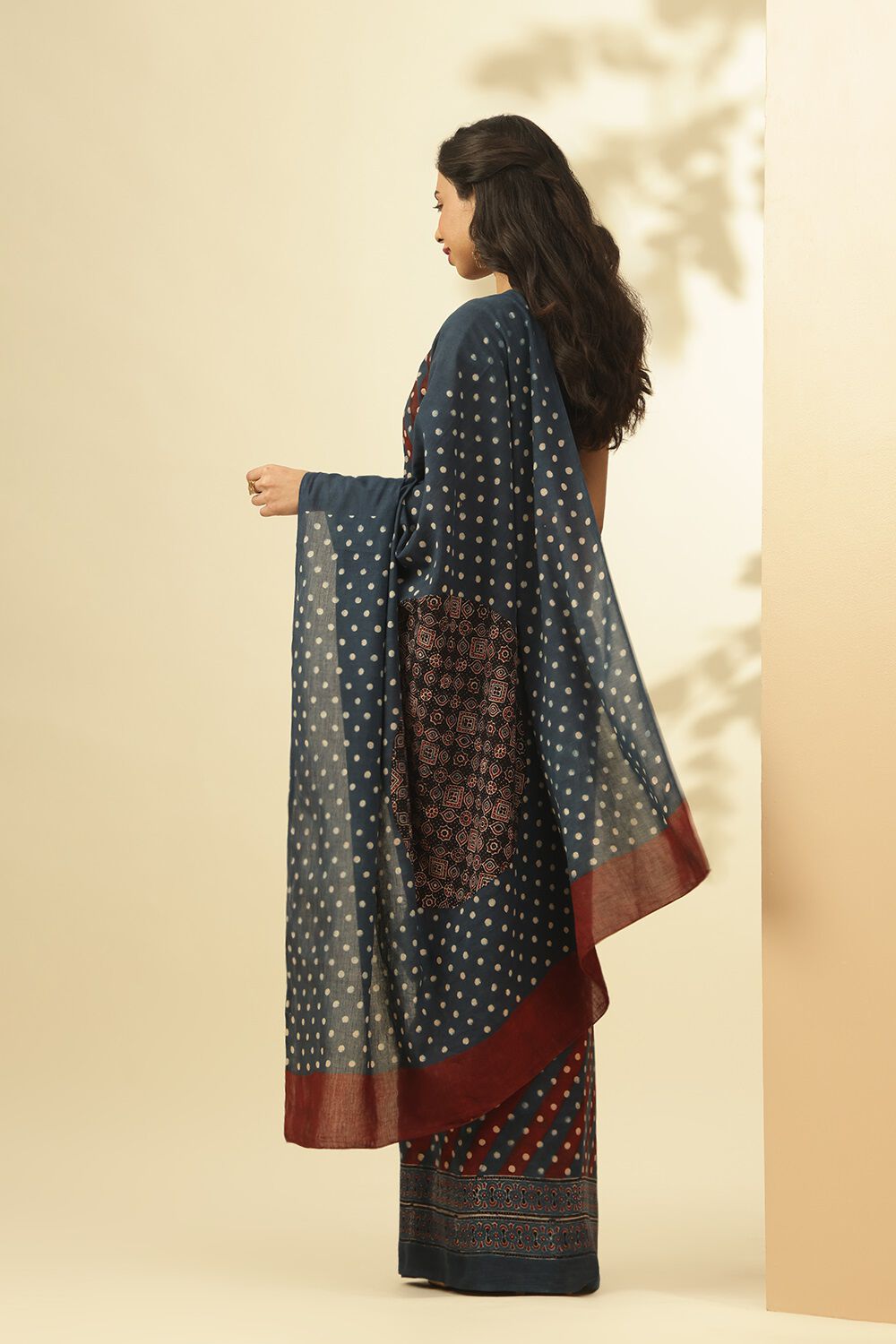 Blue Gujarat Pure Silk Cotton Ajrakh Saree image number null
