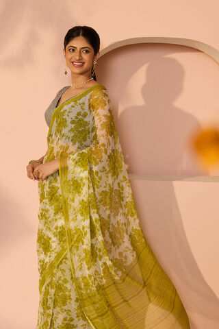 Green Screen Printed Viscose Chiffon Saree image number