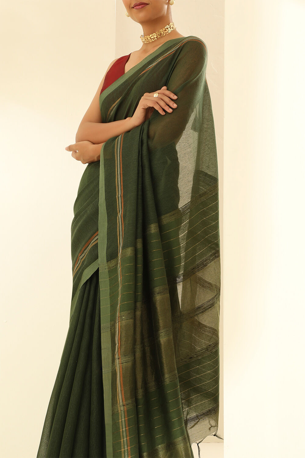 Green Pure Tussar Silk Woven Bhagalpuri Saree image number null