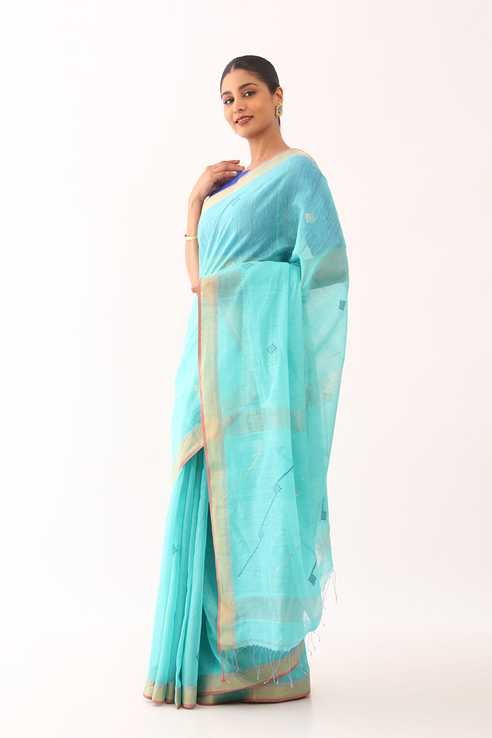 Light Green Bengali Pure Silk Cotton Jamdani Saree image number null