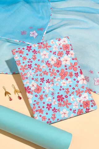 Light Blue Pure Cotton Screen Printed Unstitched Suit Set image number