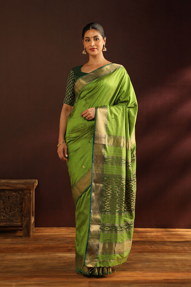Light Green Woven Pure Silk Maheswari Saree
