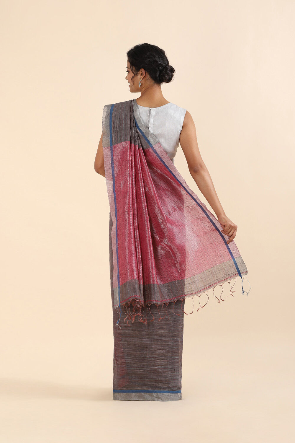 Multicolored Pure Silk Linen Bengal Saree image number null