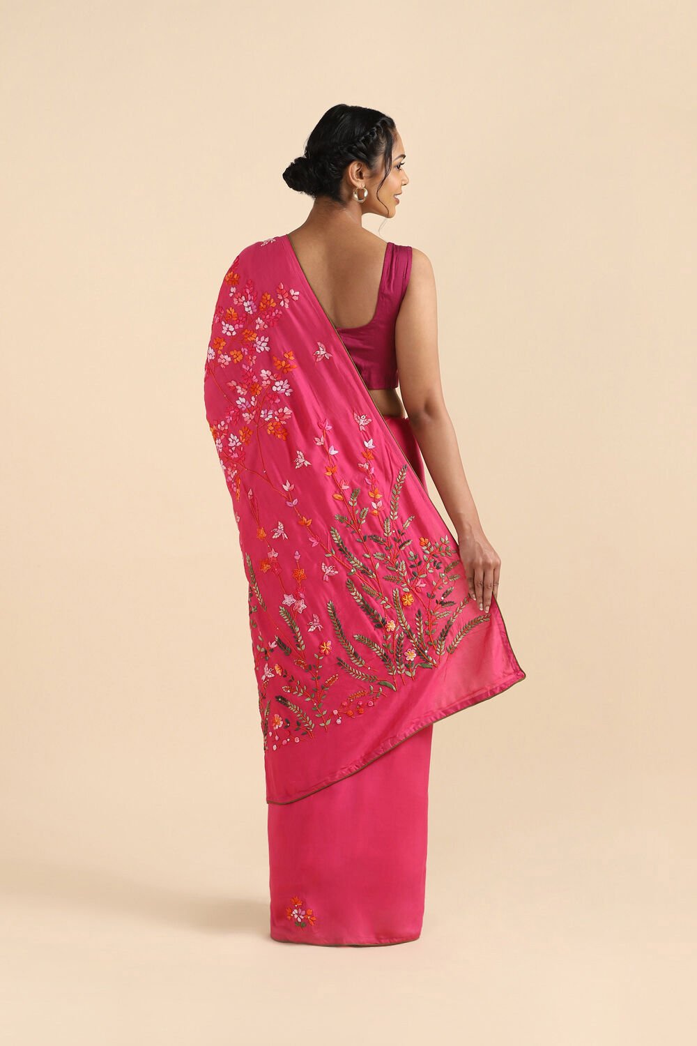 Pink Pure Viscose Embroidered Saree image number null