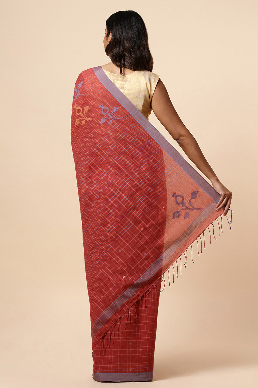 Red Cotton Pure Khadi Jamdani Saree image number null