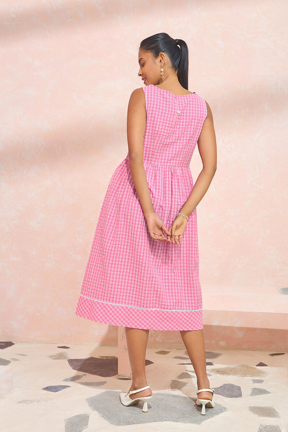 Pink Pure Cotton Embroidered Dress image number null
