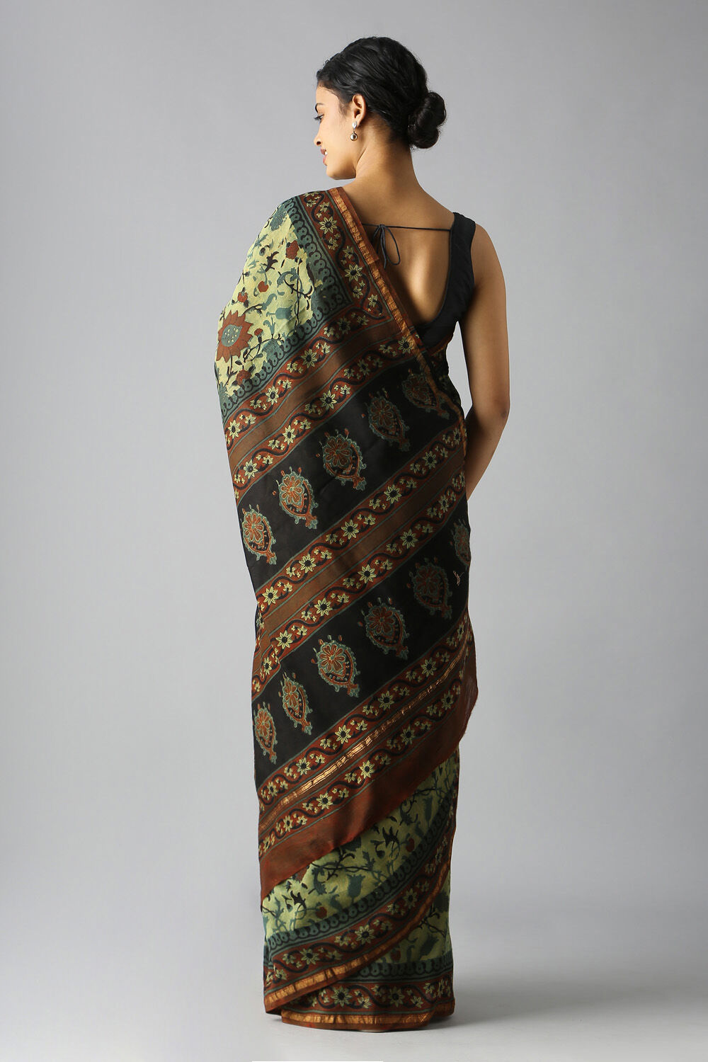Light Green Pure Silk Cotton Bagru Printed Saree image number null