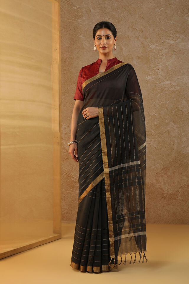 Black Bhagalpur Woven Silk Viscose Saree
