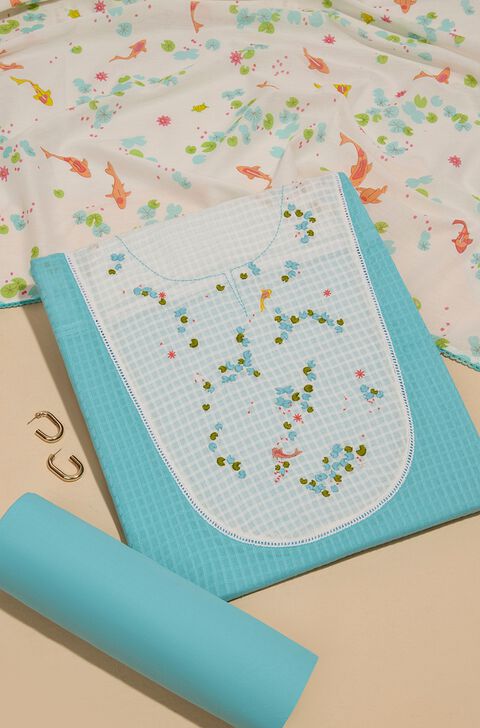 Light Blue Pure Cotton Embroidered Unstitched Suit Set