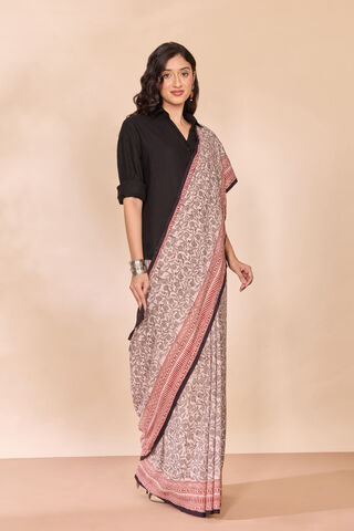 Off White Bagh Block Printed Pure Cotton Saree thumbnail image number null