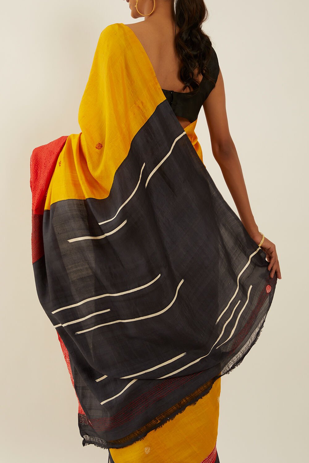 Yellow Pure Silk Hand Painted Saree image number null