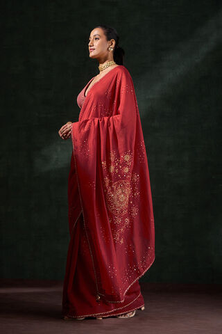 Red Pure Silk Cotton Embroidered Saree thumbnail image number null