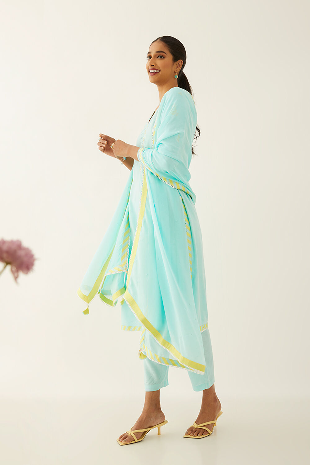 Light Blue Cotton Embroidered Kurta Set image number null