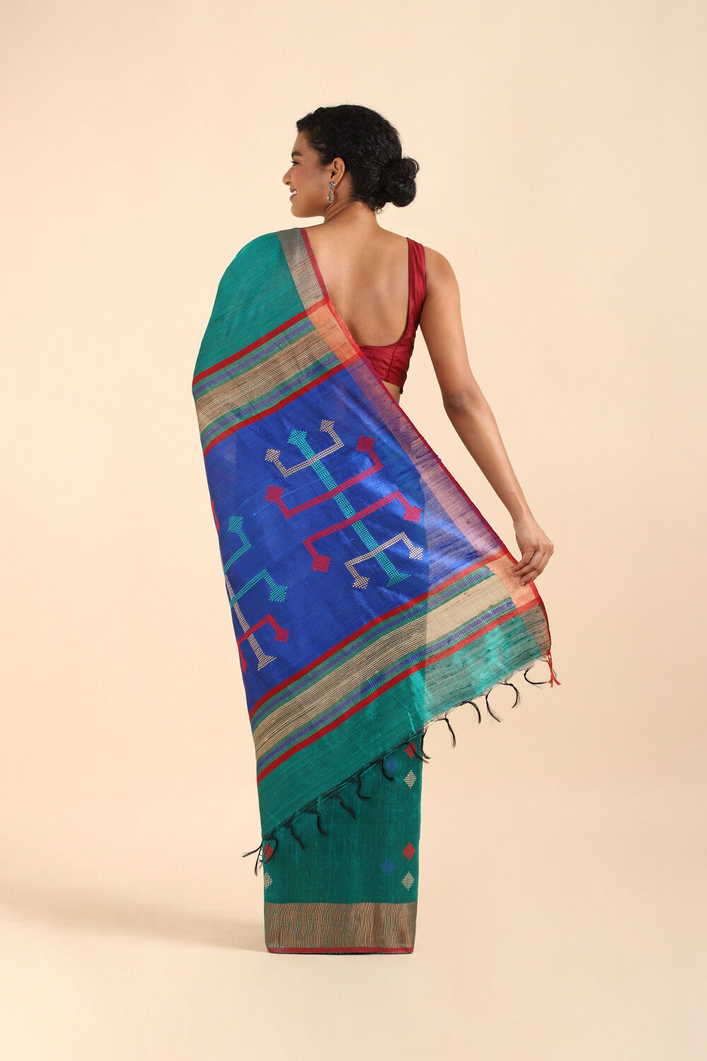 Green Pure Tussar Silk Bhagalpuri Saree image number null
