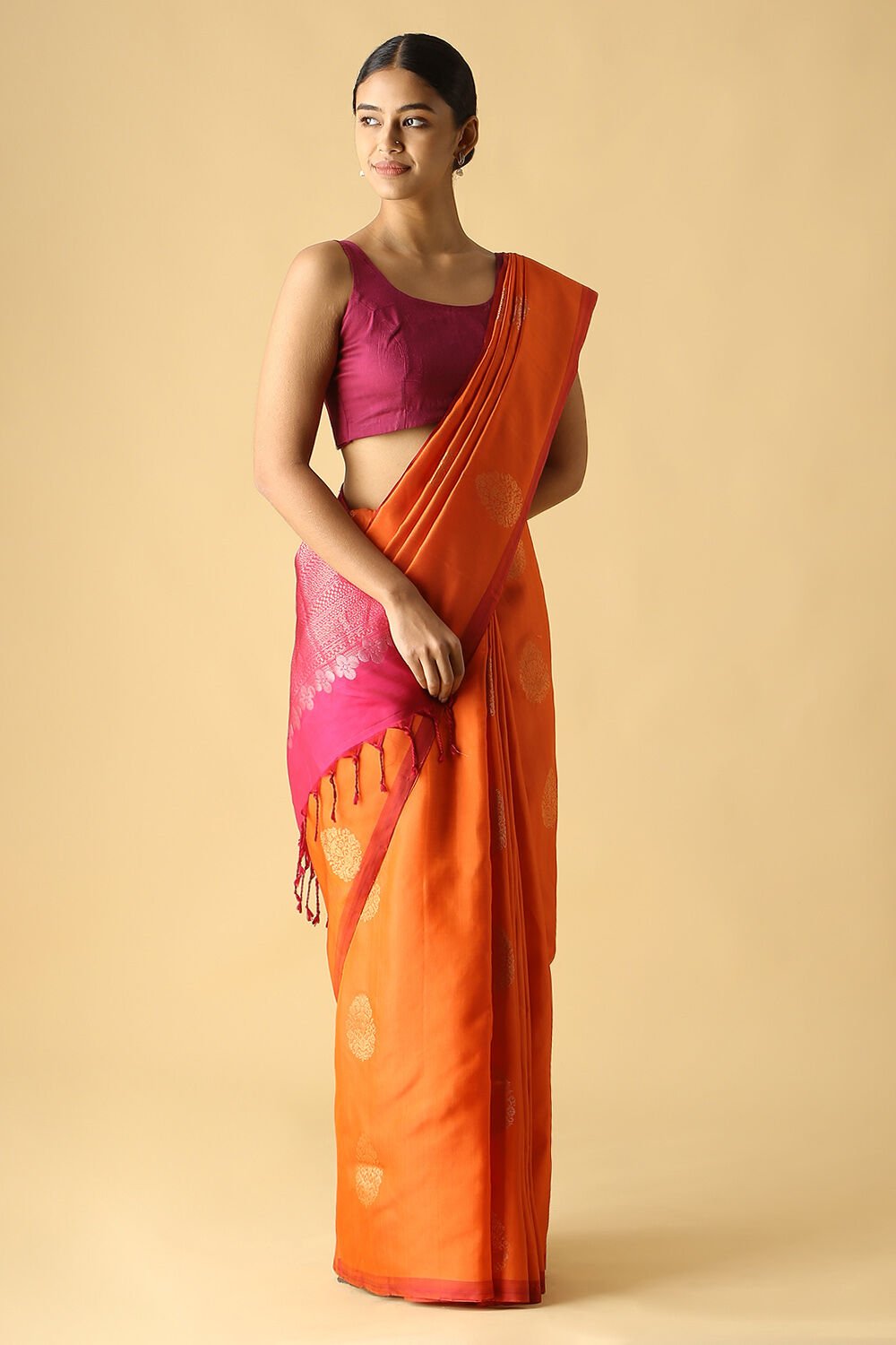 Dark Orange Pure Silk South Saree image number null