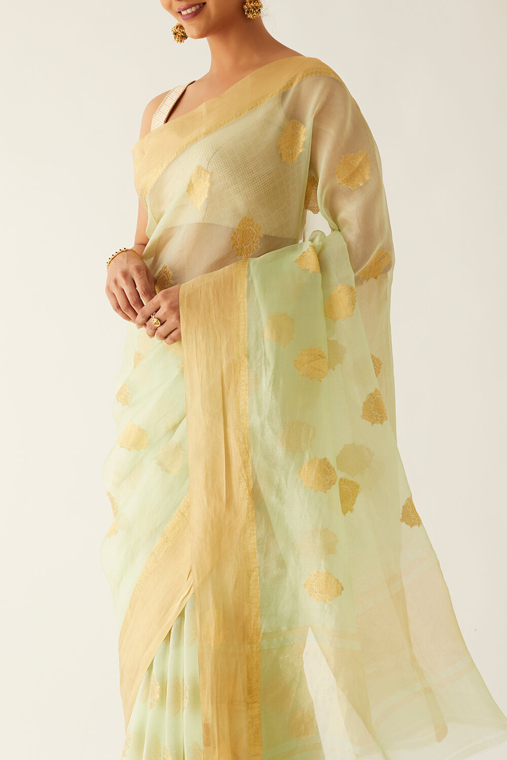 Light Green Pure Organza Banarasi Saree image number null