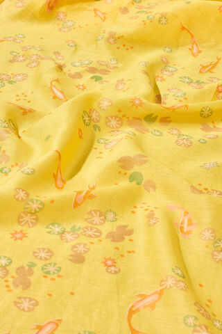 Yellow Bagru Screen Printed Pure Silk Cotton Saree thumbnail image number null