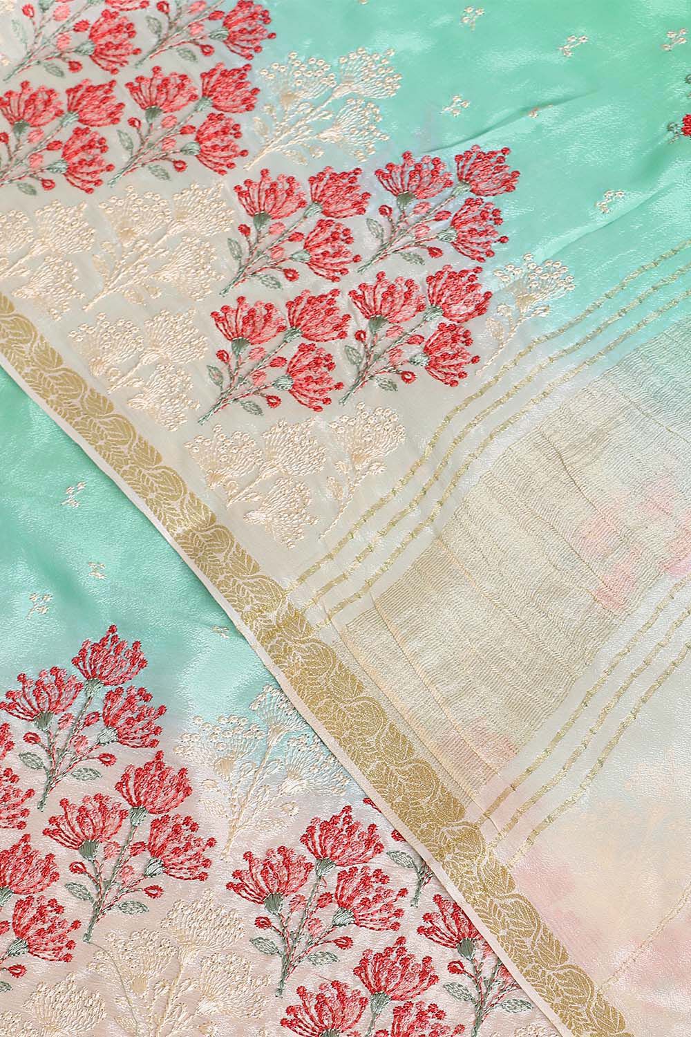 Green Viscose Embroidered Saree image number null