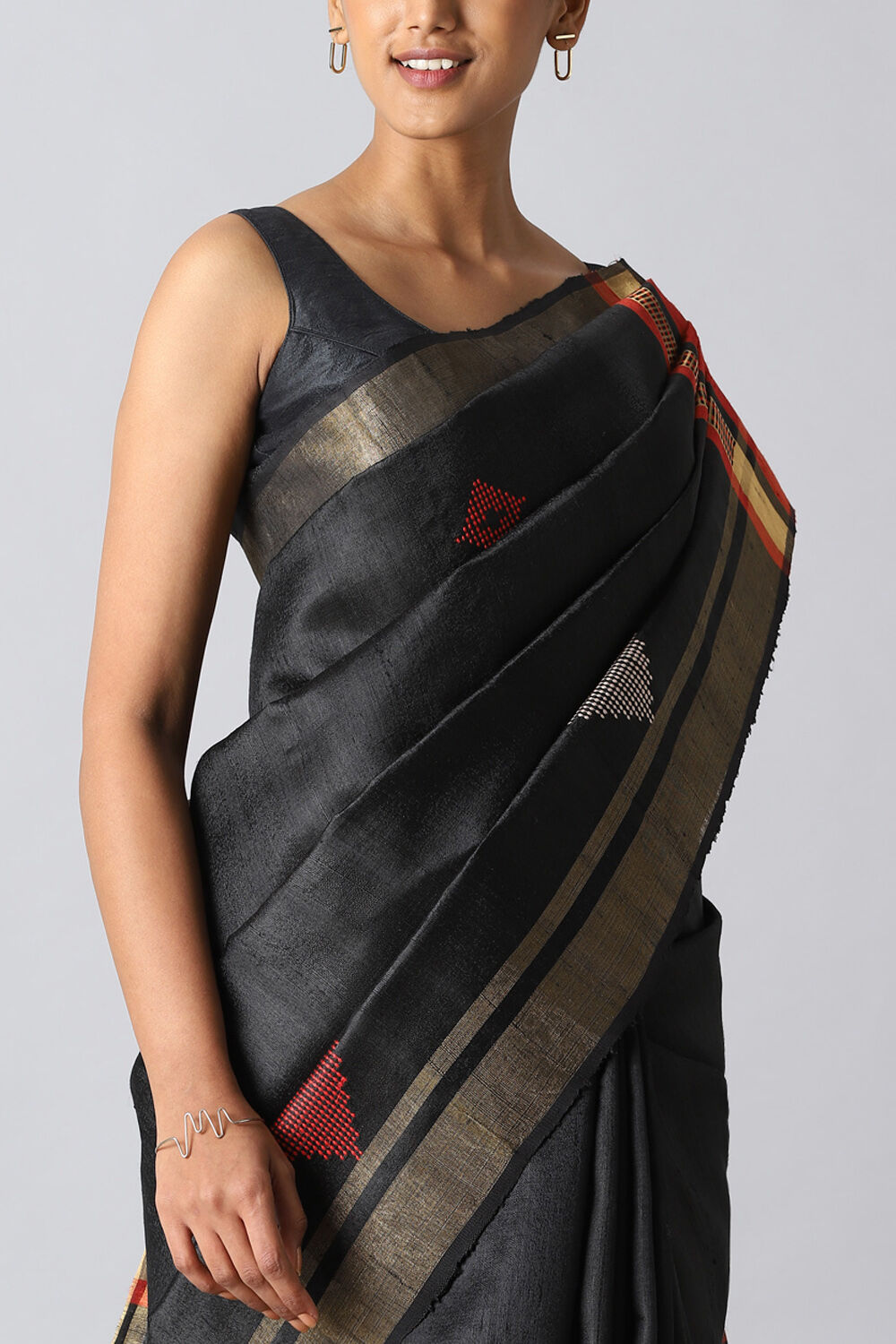 Black Pure Tussar Silk Bhagalpuri Saree image number null