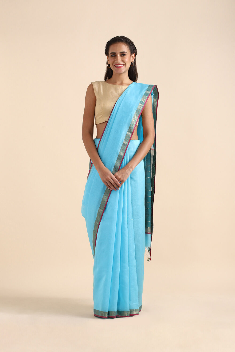 Light Blue Pure Silk Cotton Maheswari Saree image number null