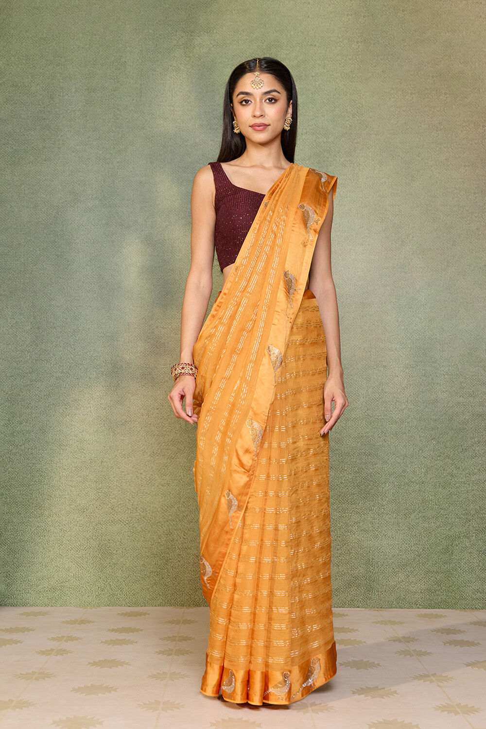 Yellow Embroidered Pure Viscose Saree image number null