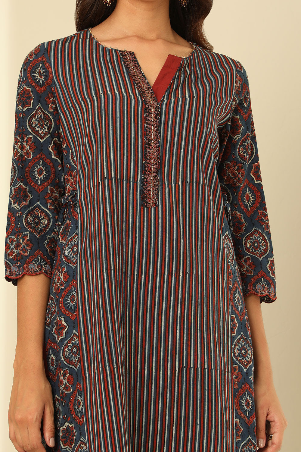 Blue Cotton Printed Kurta image number null
