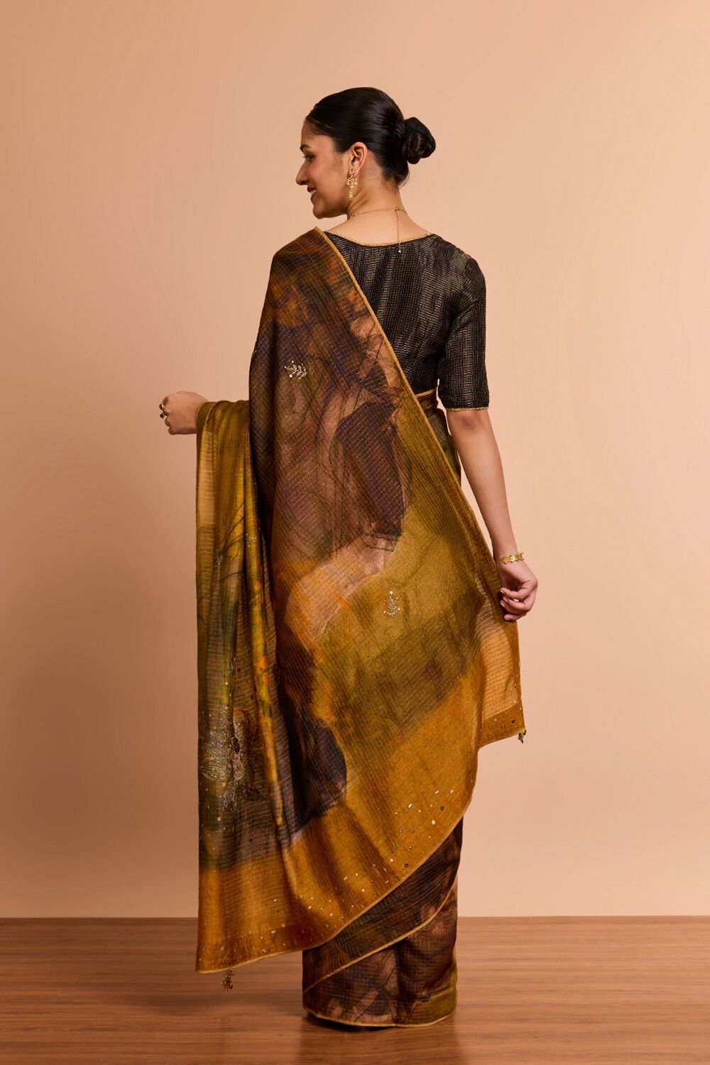 Yellow Pure Silk Printed Embroidered Saree image number null