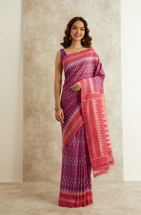 Violet Ikat Pure Cotton Pochampalli Saree