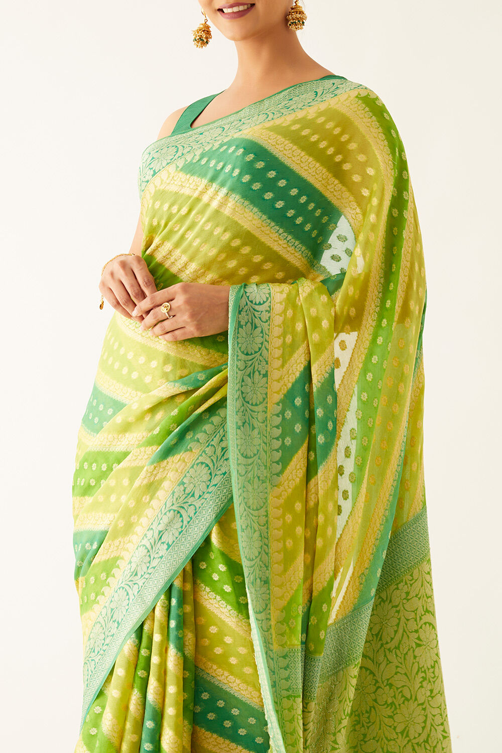 Green Pure Georgette Banarasi Brocade Saree image number null
