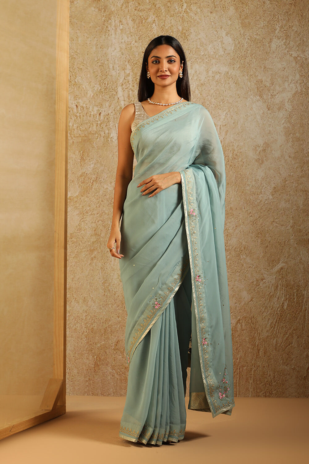 Turquoise Contemporary Viscose Embroidery Saree image number null