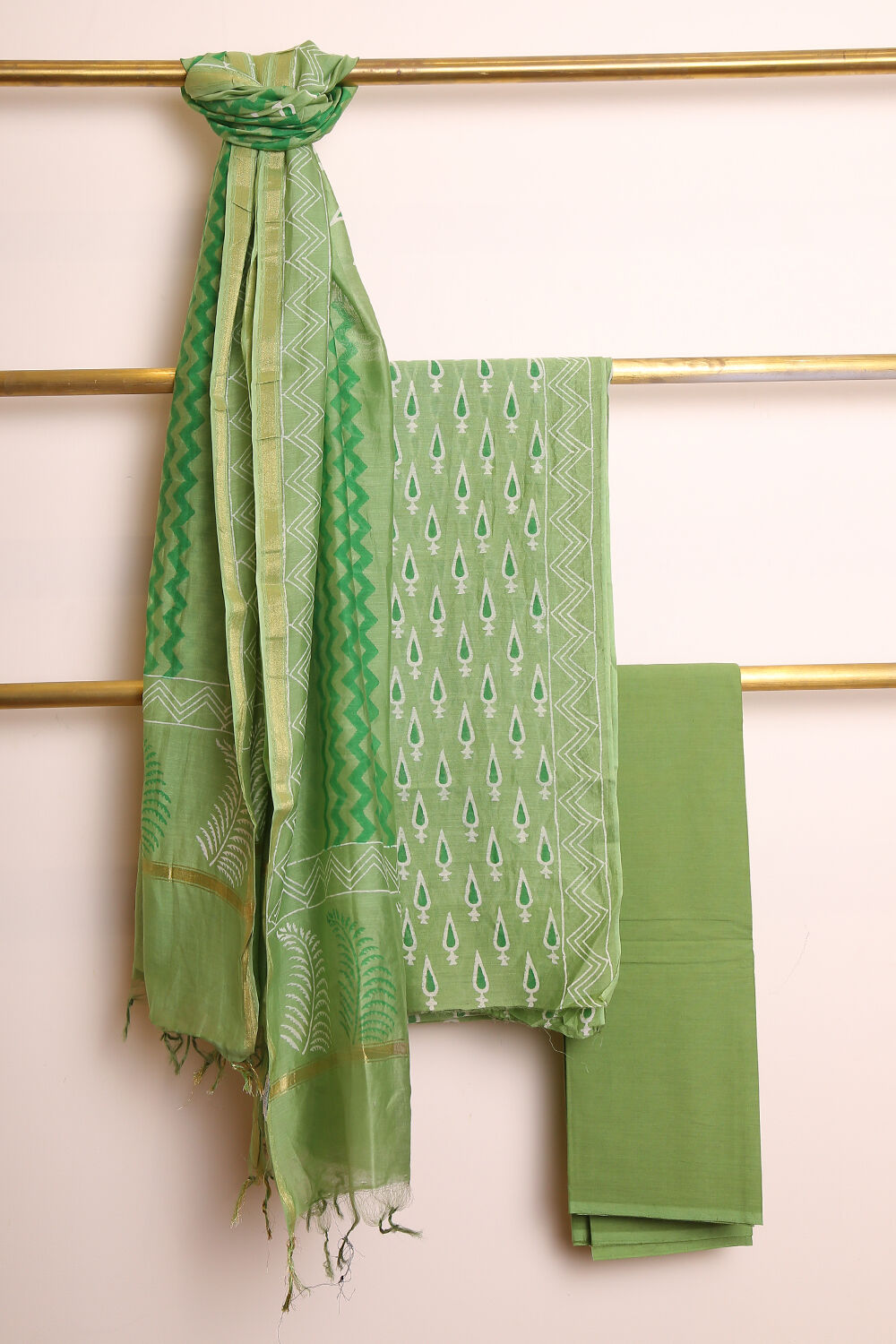 Blue Green Pure Silk Cotton Suit Set image number null