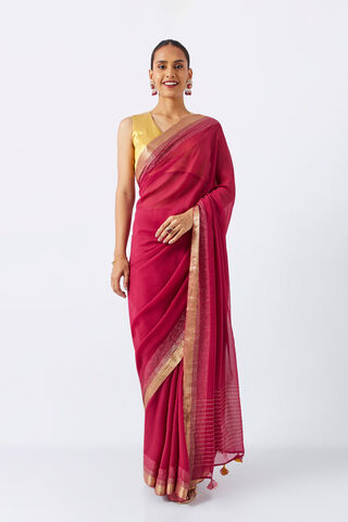Dark Pink Pure Chiffon Woven Saree thumbnail image number null