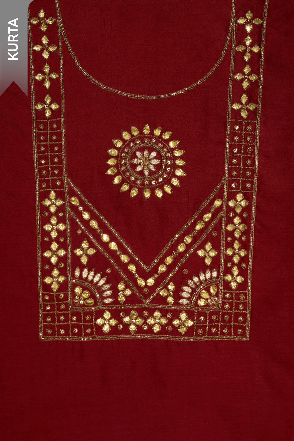 Red Pure Silk Cotton Gotta Patti Embroidered Unstitched Suit Set image number null