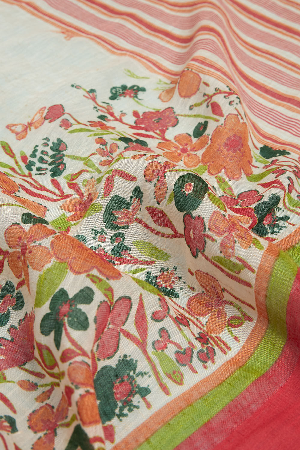 Off White Screen Printed Pure Linen Saree image number null