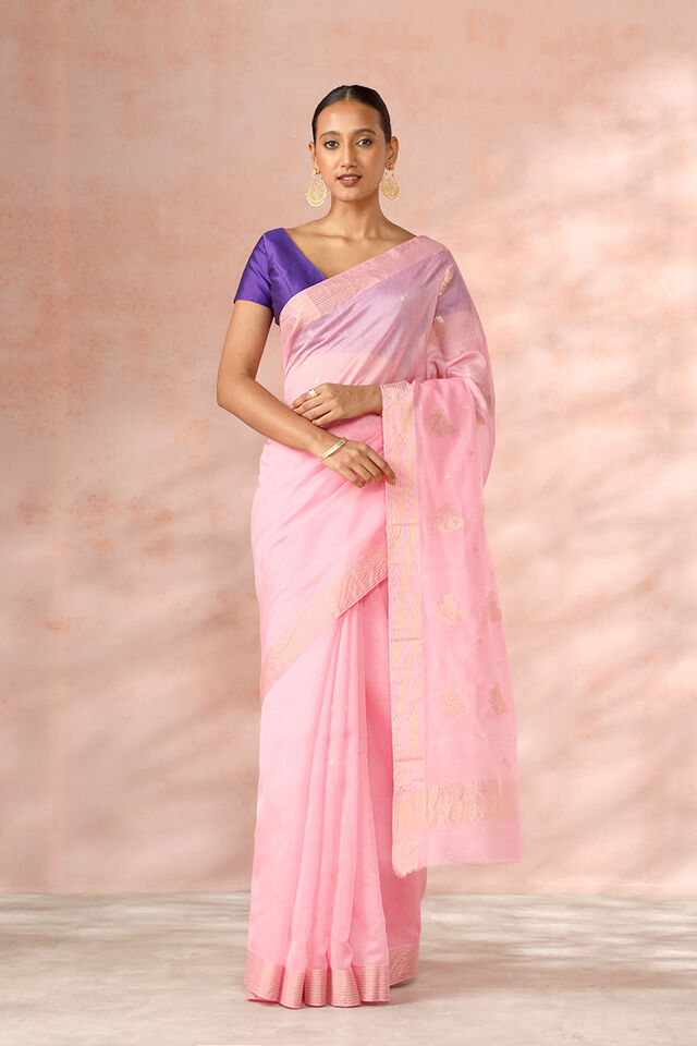 Pink Chanderi Pure Silk Cotton Woven Saree