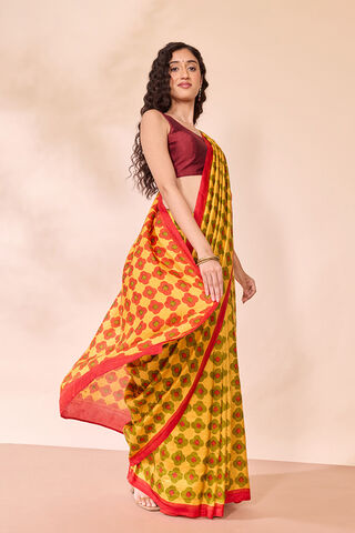 Yellow Pure Silk Block Printed Bengal Saree image number