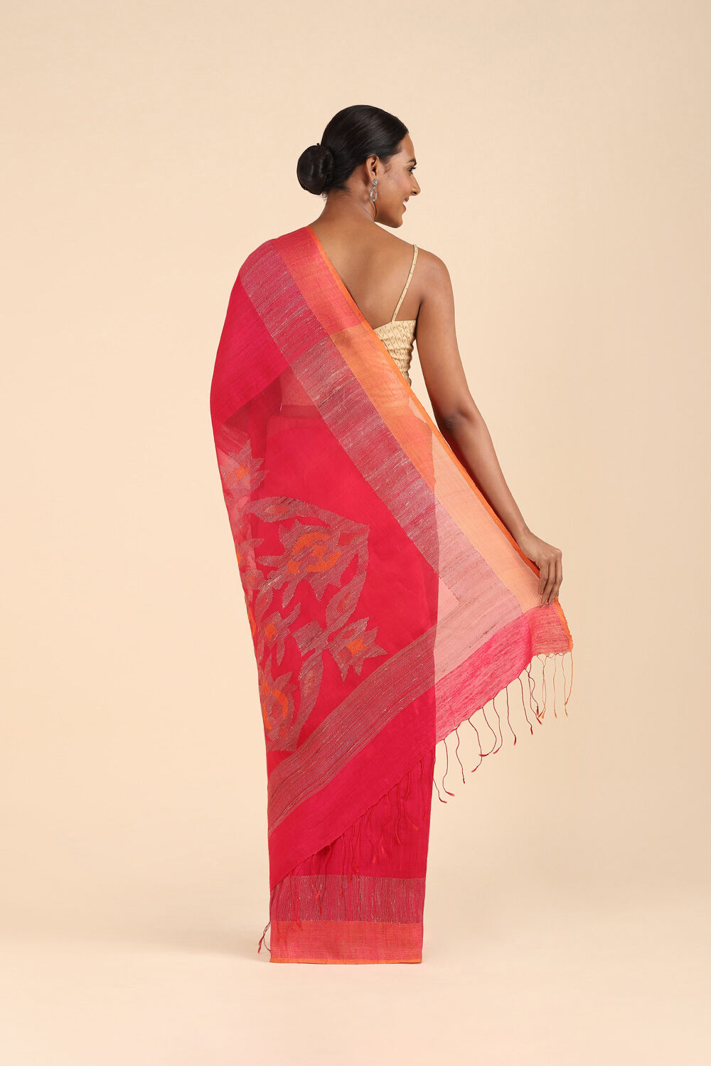 Pink Pure Silk Vanya Jamdani Saree image number null