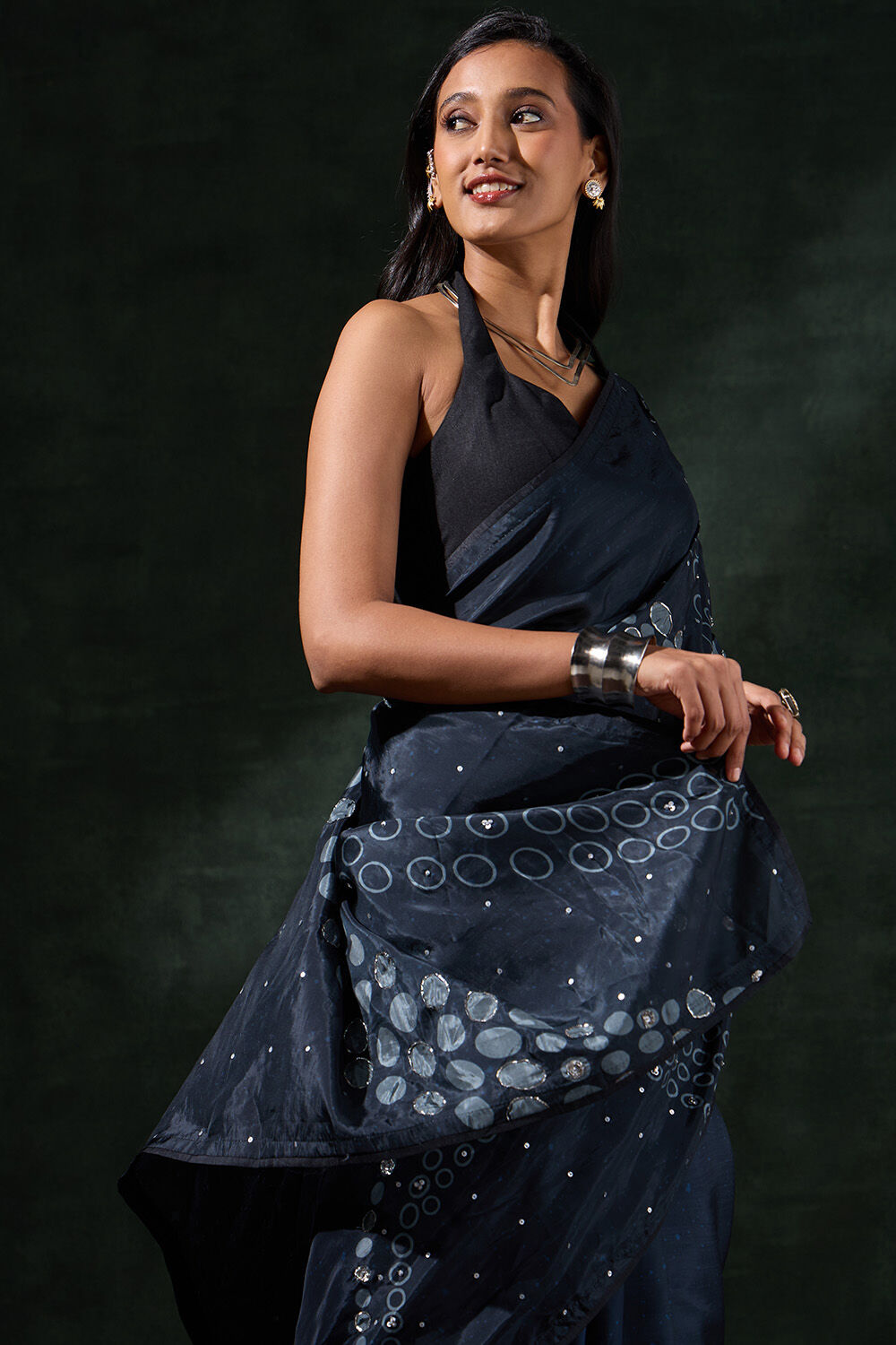 Black Viscose Embroidered Saree image number null